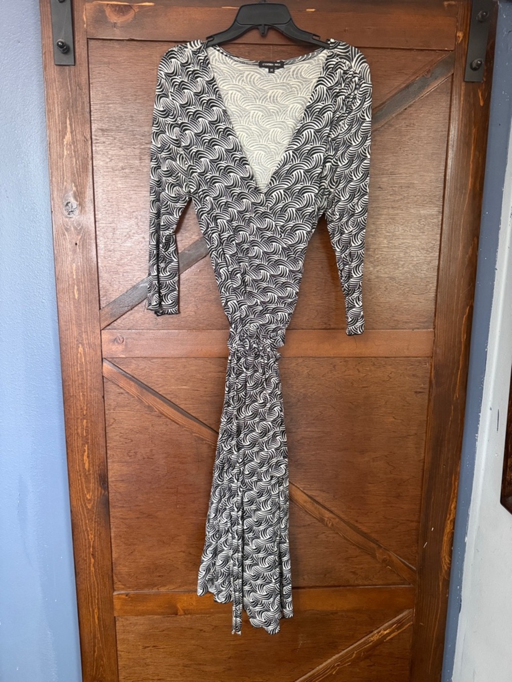 Wrap Maxi Dress in Black & White Wave Print - Women